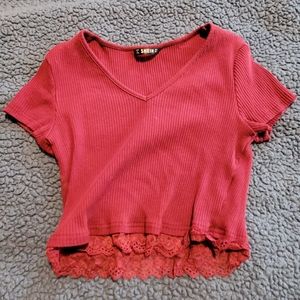 Red lace tee